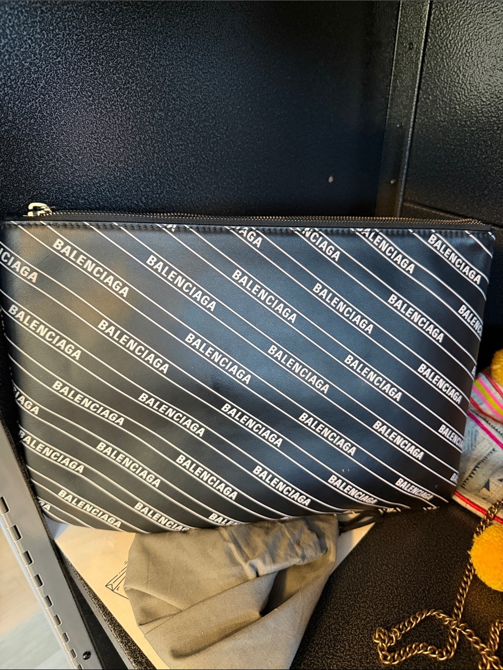 Balenciaga Black Logo Zip Pouch - Designer Clutch